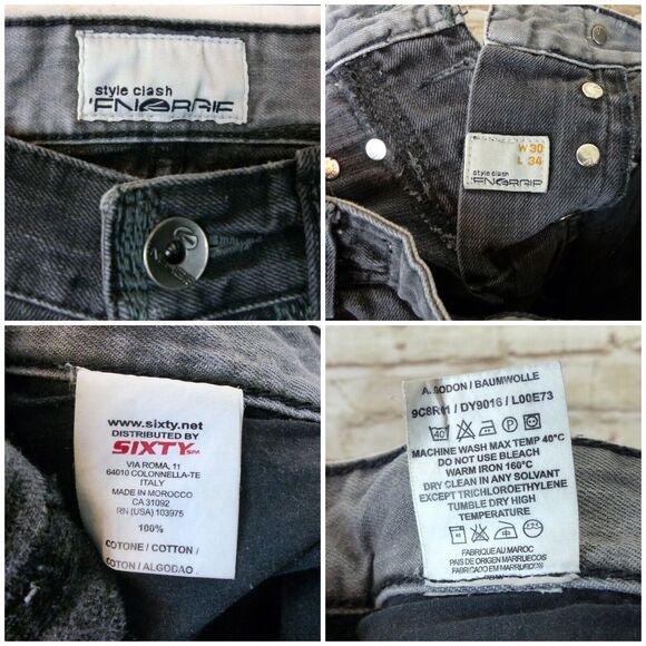 Energie Sixty Y2K Marrey Jean Men 30x28.5 Black Distress Relaxed Button Fly Rock - Picture 7 of 12